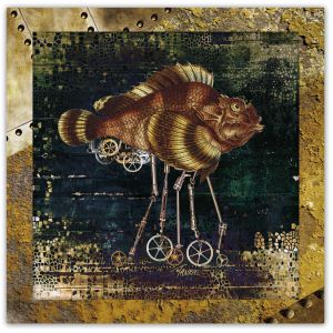 Steampunk, Kráčející ryba, zarámovaný obraz 26 x 26 cm