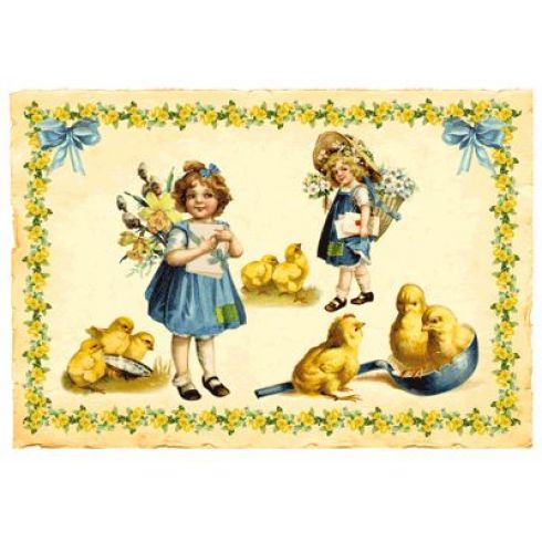 Přání - Velikonoce, Kuřátka, dvě holčičky