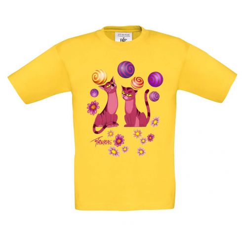 Tričko Růžové kočky - žluté