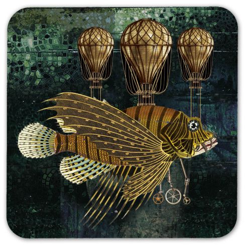 Podložka pod hrnek - Létající ryba, Steampunk