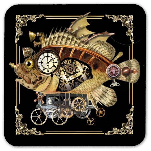 Podložka pod hrnek - Mechanická ryba, Steampunk