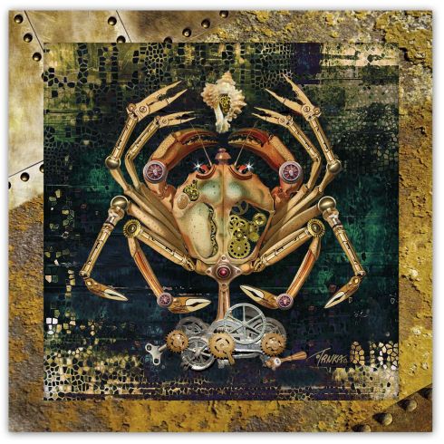 Steampunk, Mechanický krab, zarámovaný obraz 26 x 26 cm