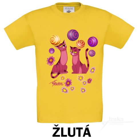 UNI žluté tričko, Kočky růžové - sleva 40 %