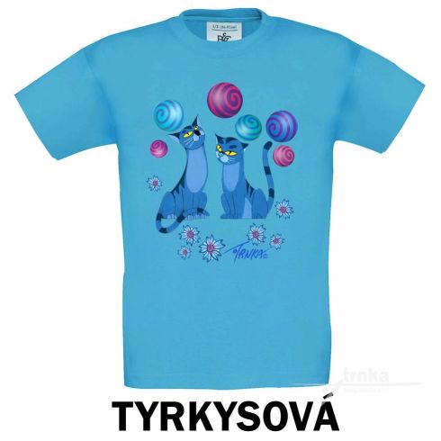 UNI tyrkysové tričko, Kočky modré - sleva 40 %