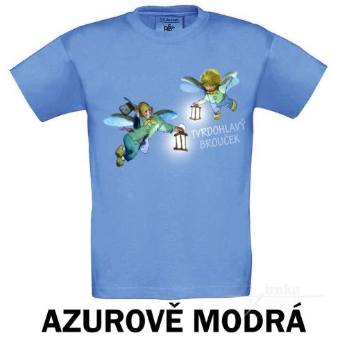 Dětské tričko azurově modré, Tvrdohlavý brouček- Sleva 40%