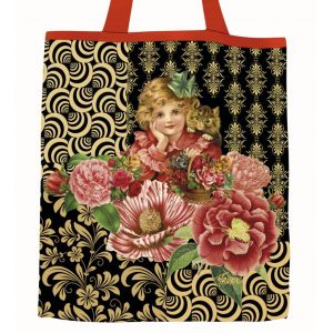Plátěná nákupní taška, Dívka s kočičkou v barevném