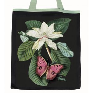 Plátěná taška černá, magnolie s motýlem
