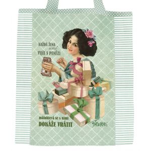Plátěná nákupní taška, Každá žena umí vyjít s penězi v zelenkavé