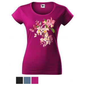 Dámské tričko hlubší výstřih Rozkvetlé orchideje