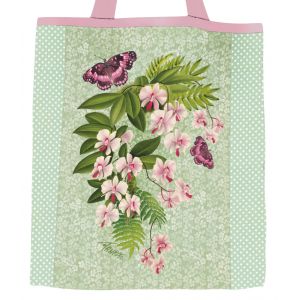Plátěná nákupní taška, Orchideje milují motýli v zeleném puntíku
