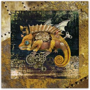 Steampunk, Mechanický chameleon, zarámovaný obraz 29,5 x 29,5 cm