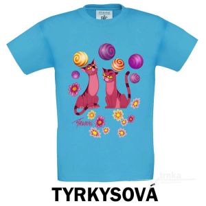 UNI tyrkysové tričko, Kočky růžové - sleva 40 %